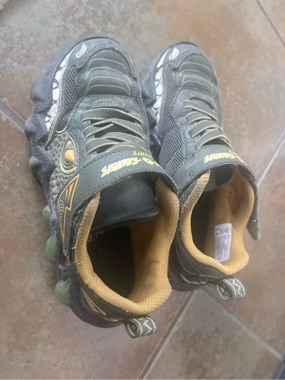Skechers Kids Olive Green and Mustard Light-Up Sneakers